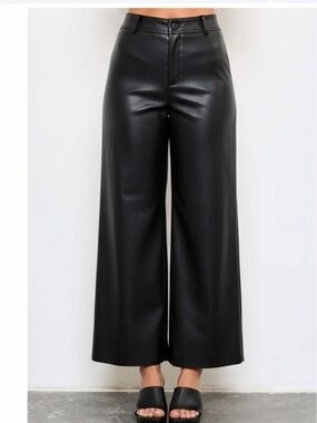 Mustard Seed Black Faux Leather Wide Leg Pants